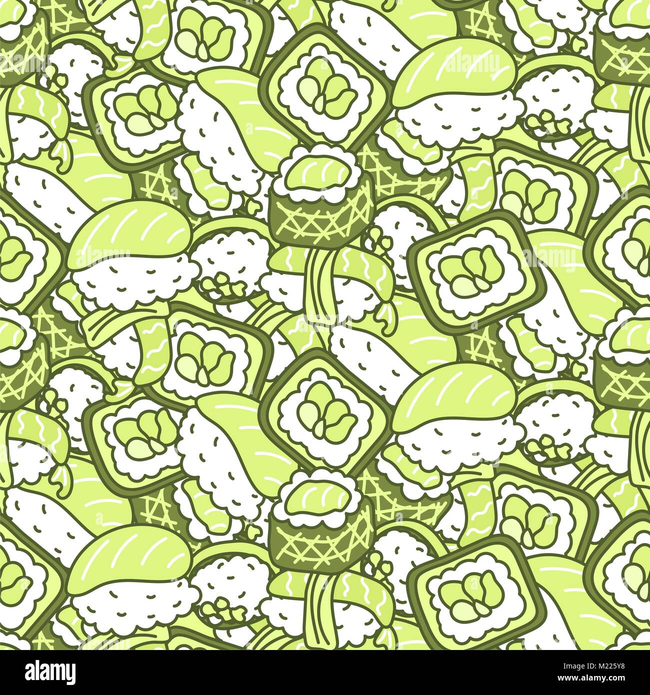 Sushi meal green set vector seamless pattern Stock Vector Image & Art ...