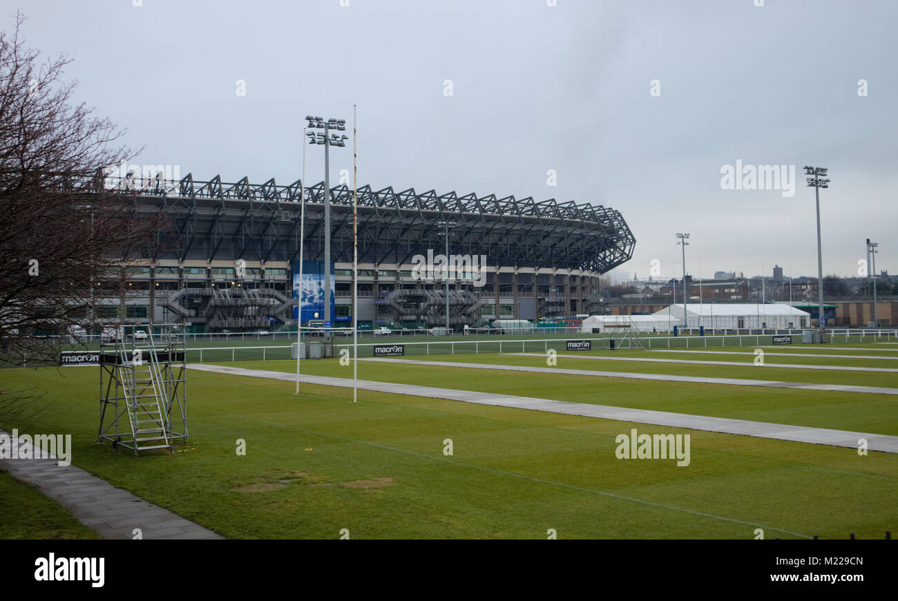 The BT Murrayfield International Rugby Stadium and its playing fields located in Edinburgh, Scotland Stock Photo