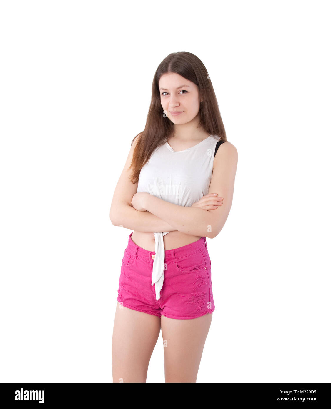 young beautiful teenage girl on a white background Stock Photo