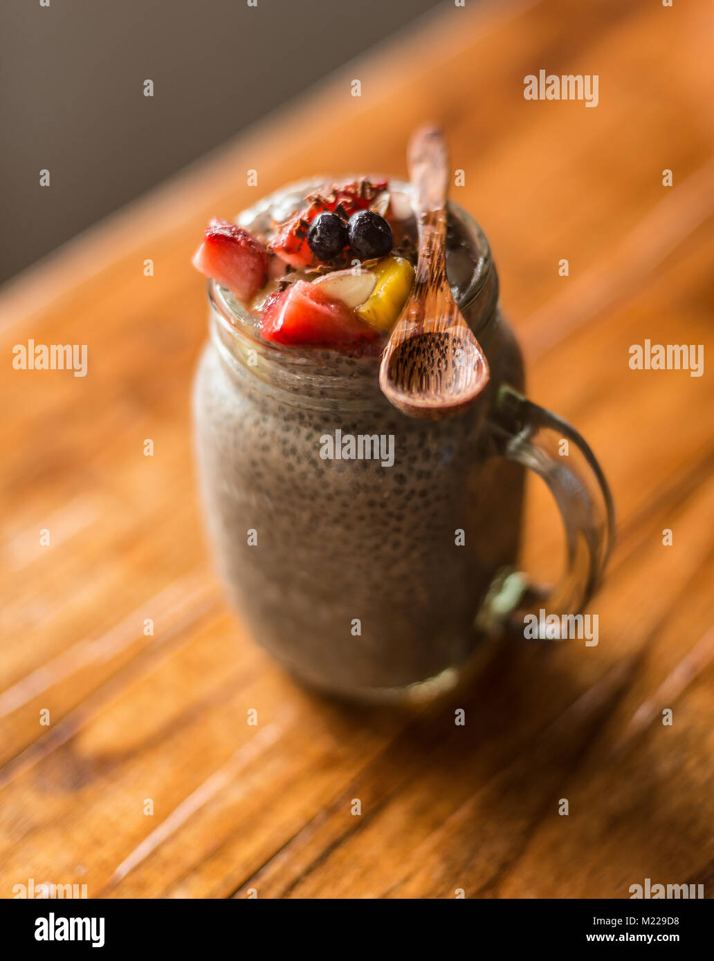 Artfully decorated chia pudding in a glass jar Stock Photo Alamy