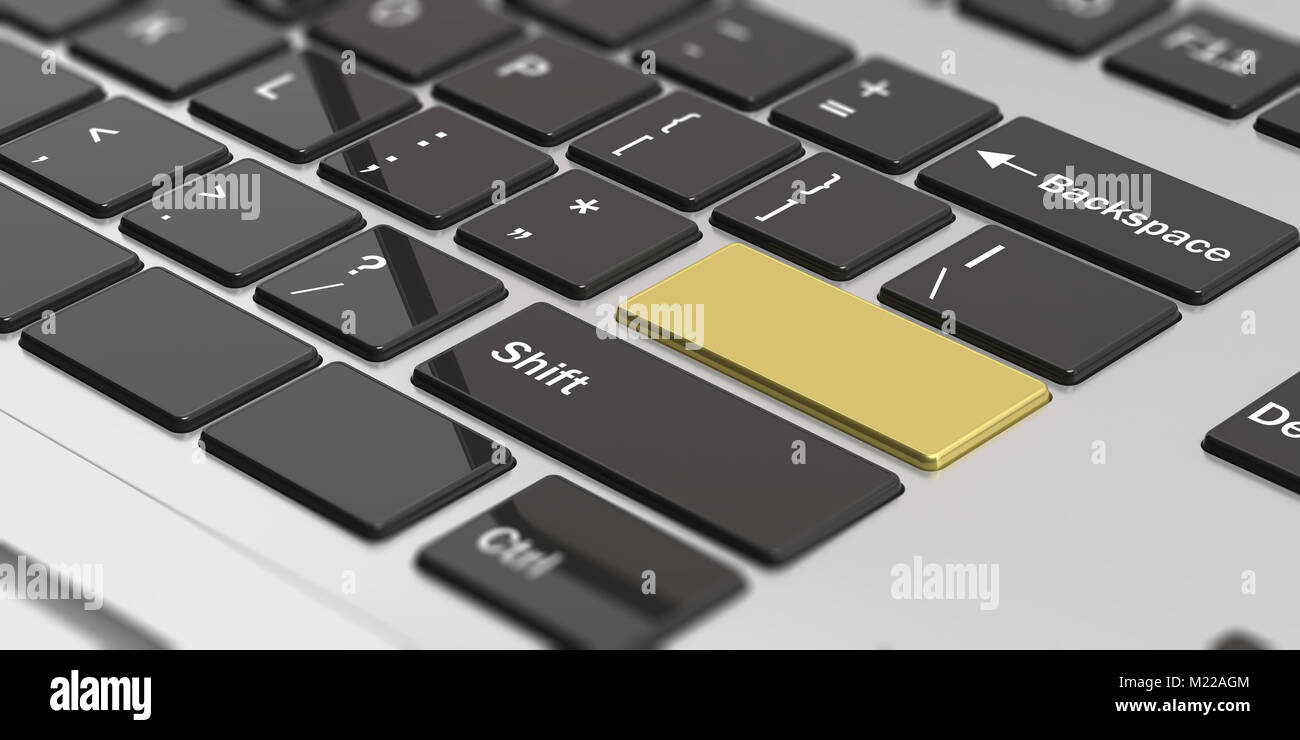 Computer laptop keyboard with blank golden enter key, closeup view. 3d illustration Stock Photo