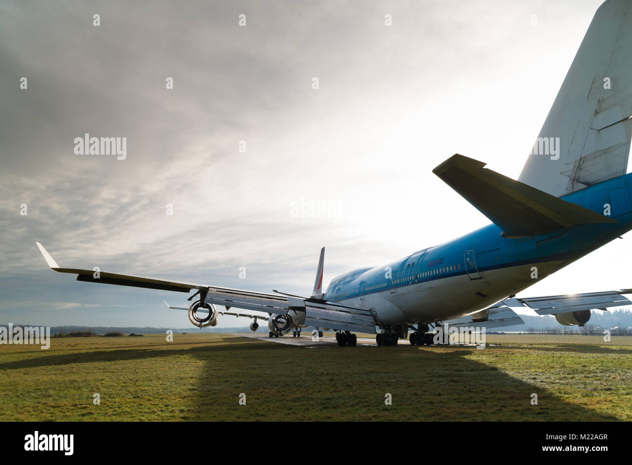 ENSCHEDE, NETHERLANDS - FEBRUARY 3, 2018: Two commercial passenger airplanes to be dismantled on a former military airfield Stock Photo