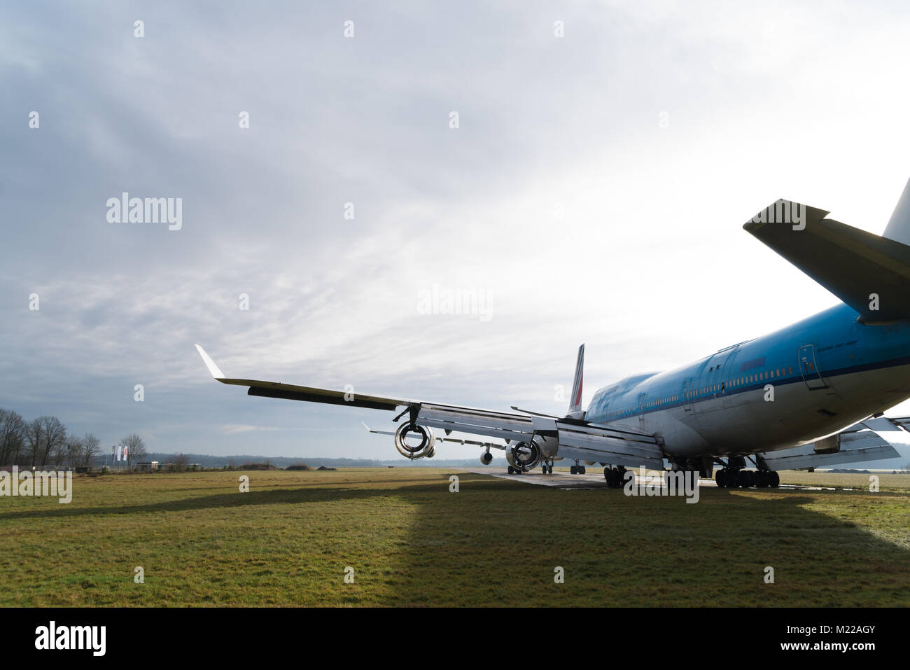 ENSCHEDE, NETHERLANDS - FEBRUARY 3, 2018: Two commercial passenger airplanes to be dismantled on a former military airfield Stock Photo