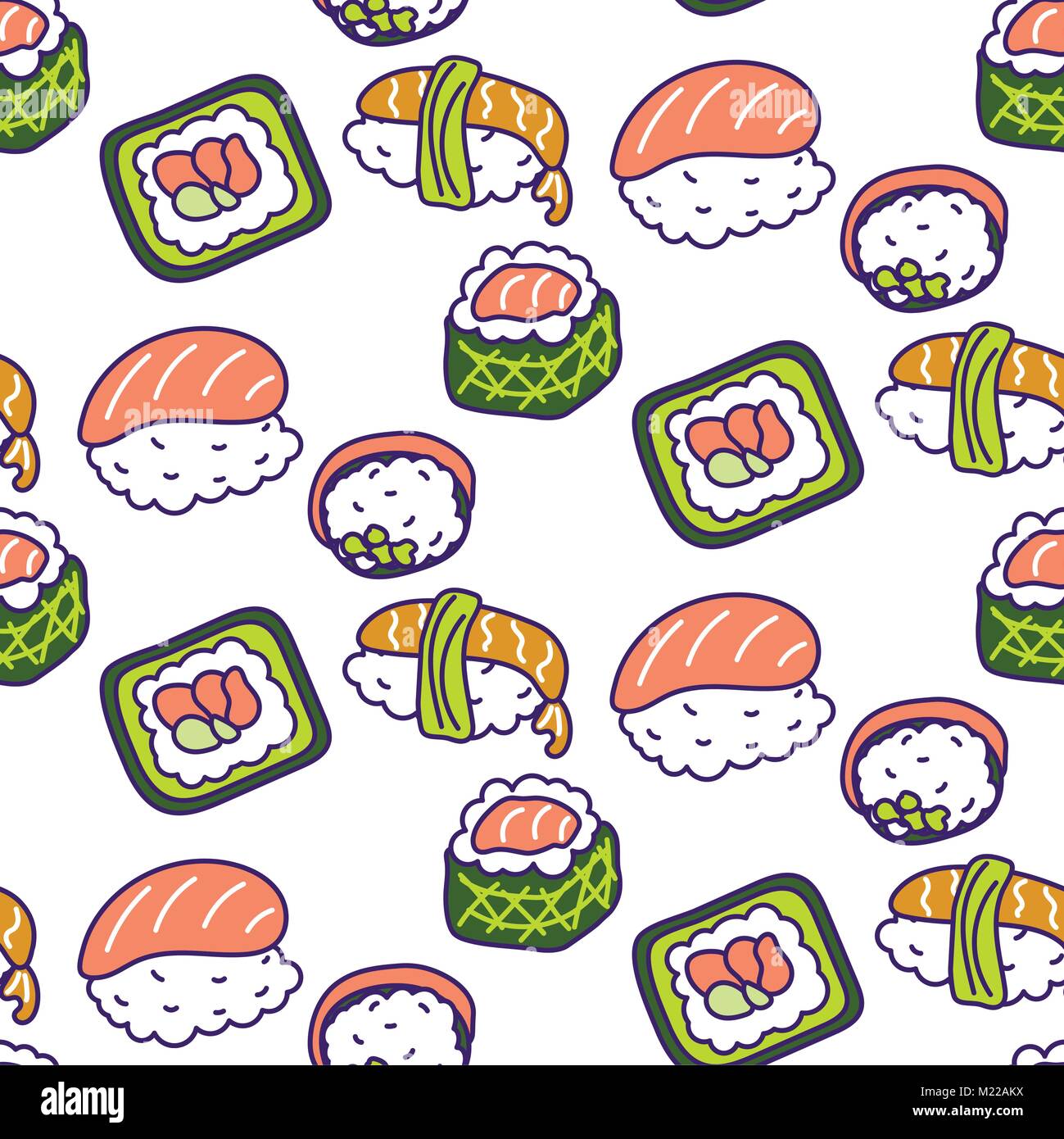 Sushi rolls set vector seamless pattern. Japan cuisine background Stock ...