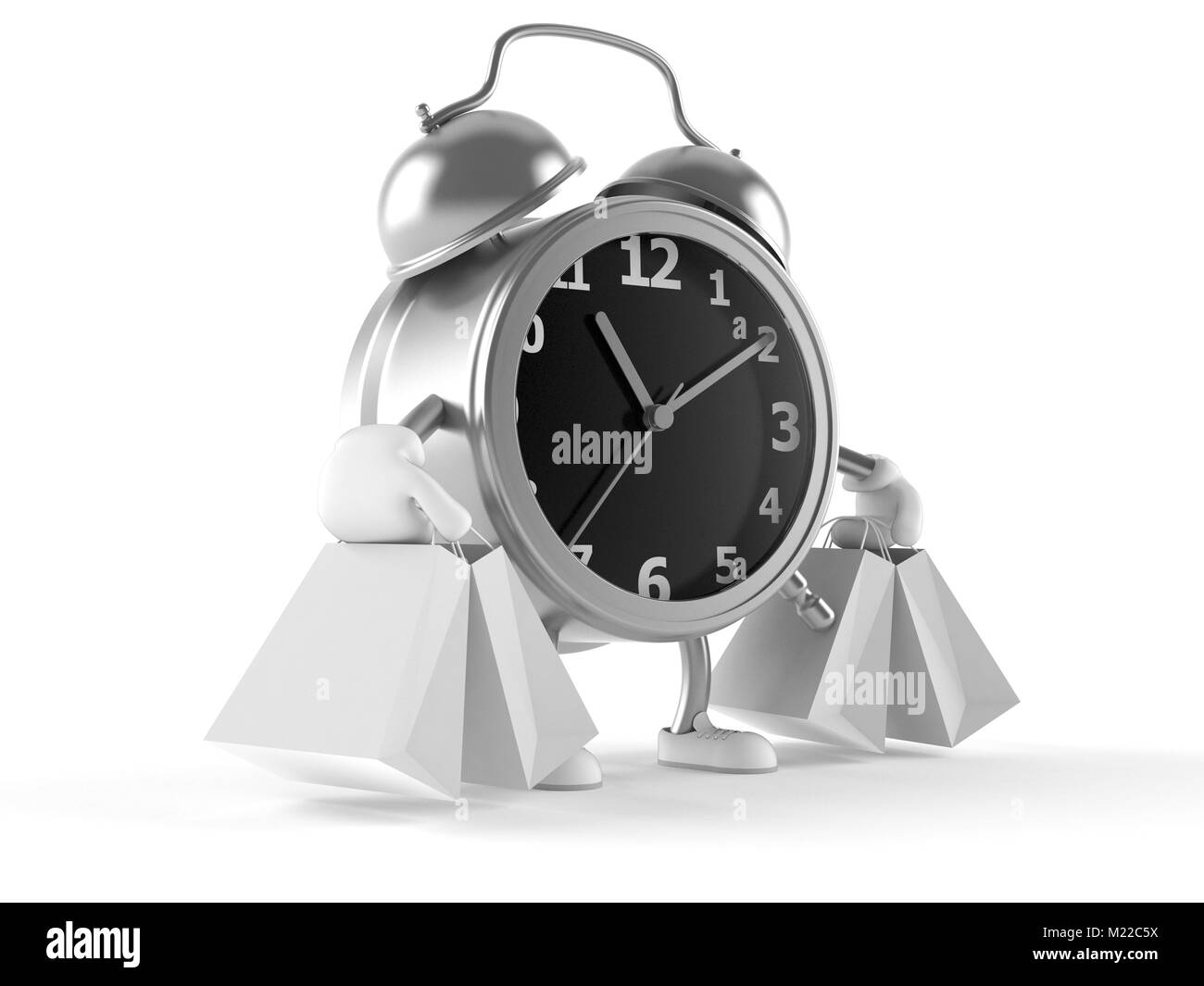 Alarm clock character isolated on white background Stock Photo - Alamy