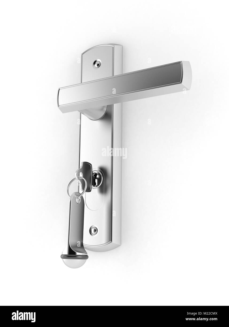 Door handle with door key isolated on white background Stock Photo Alamy