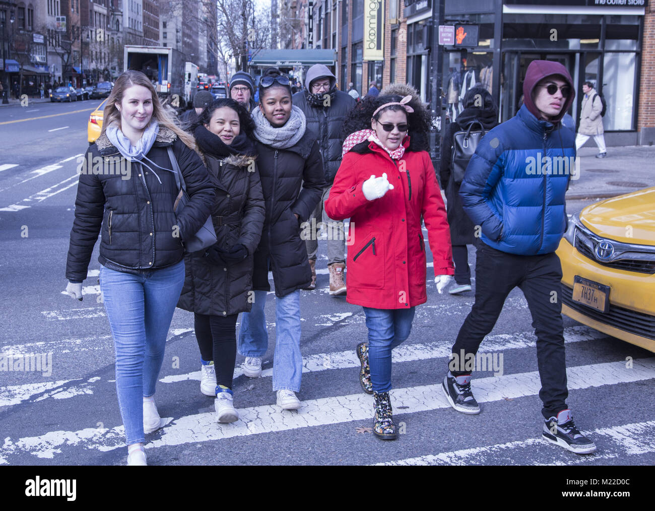 Each year on Martin Luther King Day students from the Manhattan Country School, parents & others in New York city have a parade where 8th graders make speeches they've written along the route. Stock Photo