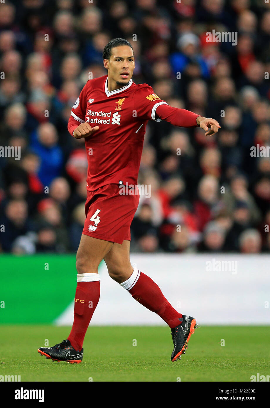Liverpool's Virgil van Dijk during the Premier League match at Anfield,  Liverpool. PRESS ASSOCIATION Photo. Picture date: Sunday February 4, 2018.  See PA story SOCCER Liverpool. Photo credit should read: Peter Byrne/PA