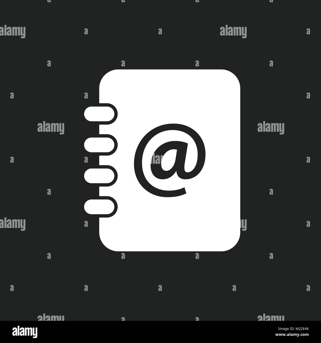 Address book icon. Email note flat vector illustration on black