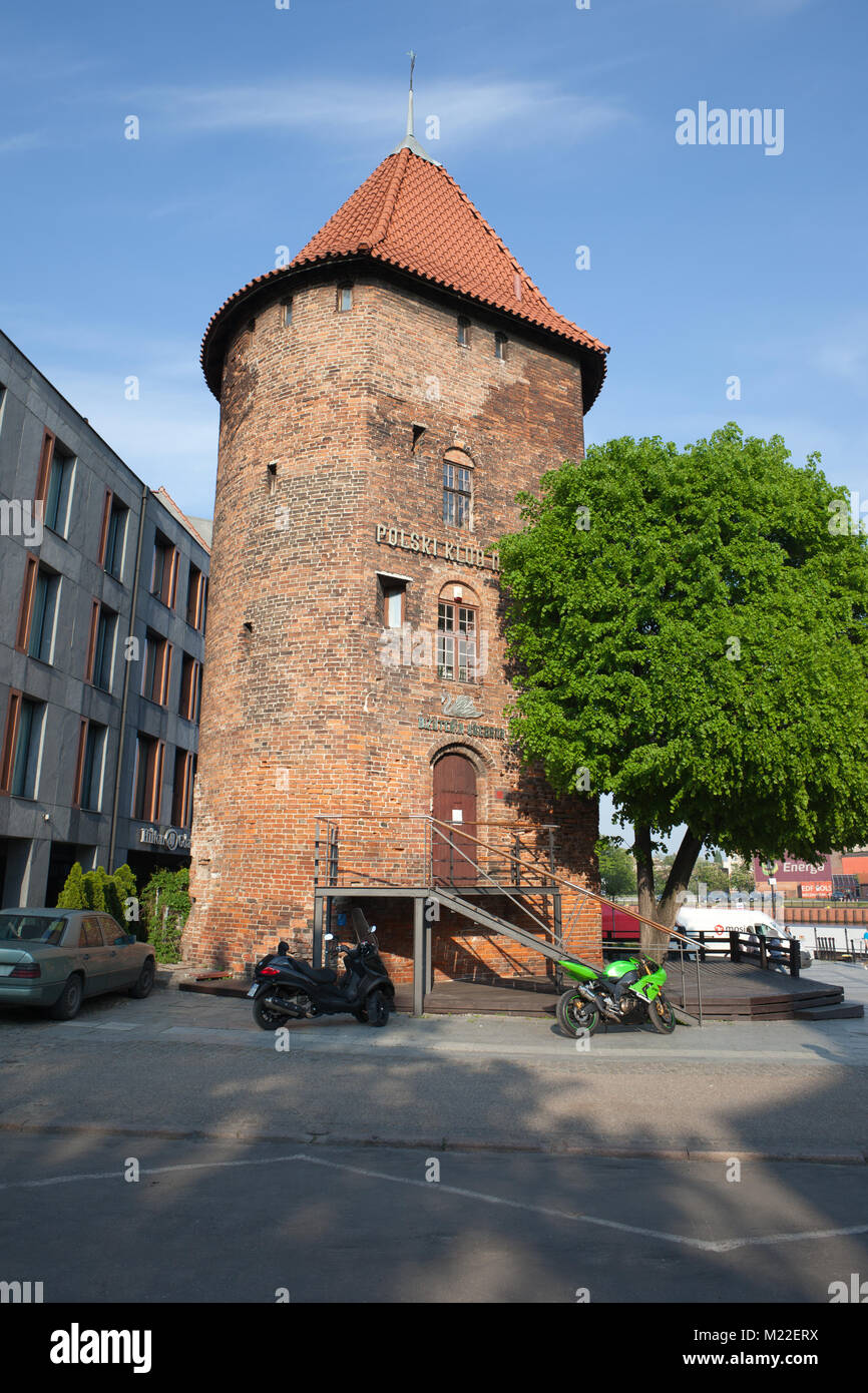The Swan Tower (Baszta Łabędź) in Gdansk, Poland, Gothic defensive tower built by Teutonic Order, part of the old city fortifications Stock Photo