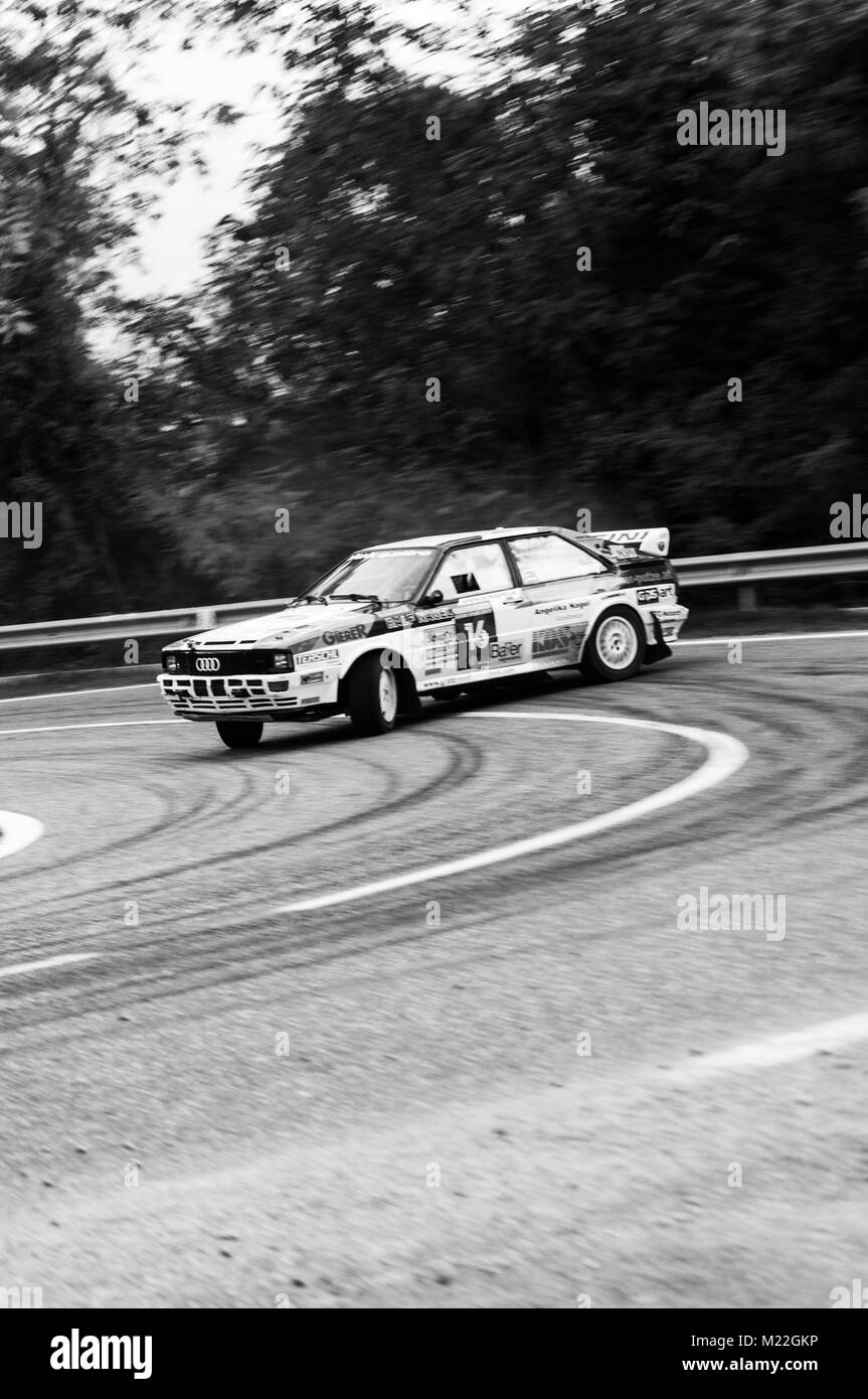 AUDI QUATTRO 1983 old racing car rally THE LEGEND 2017 the famous SAN MARINO historical race Stock Photo
