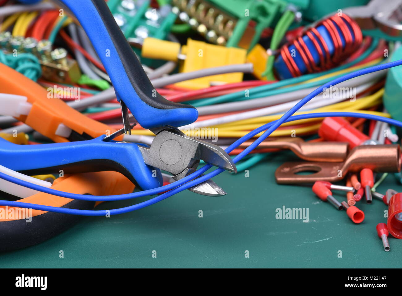 Tools and component used in electrical installations Stock Photo - Alamy