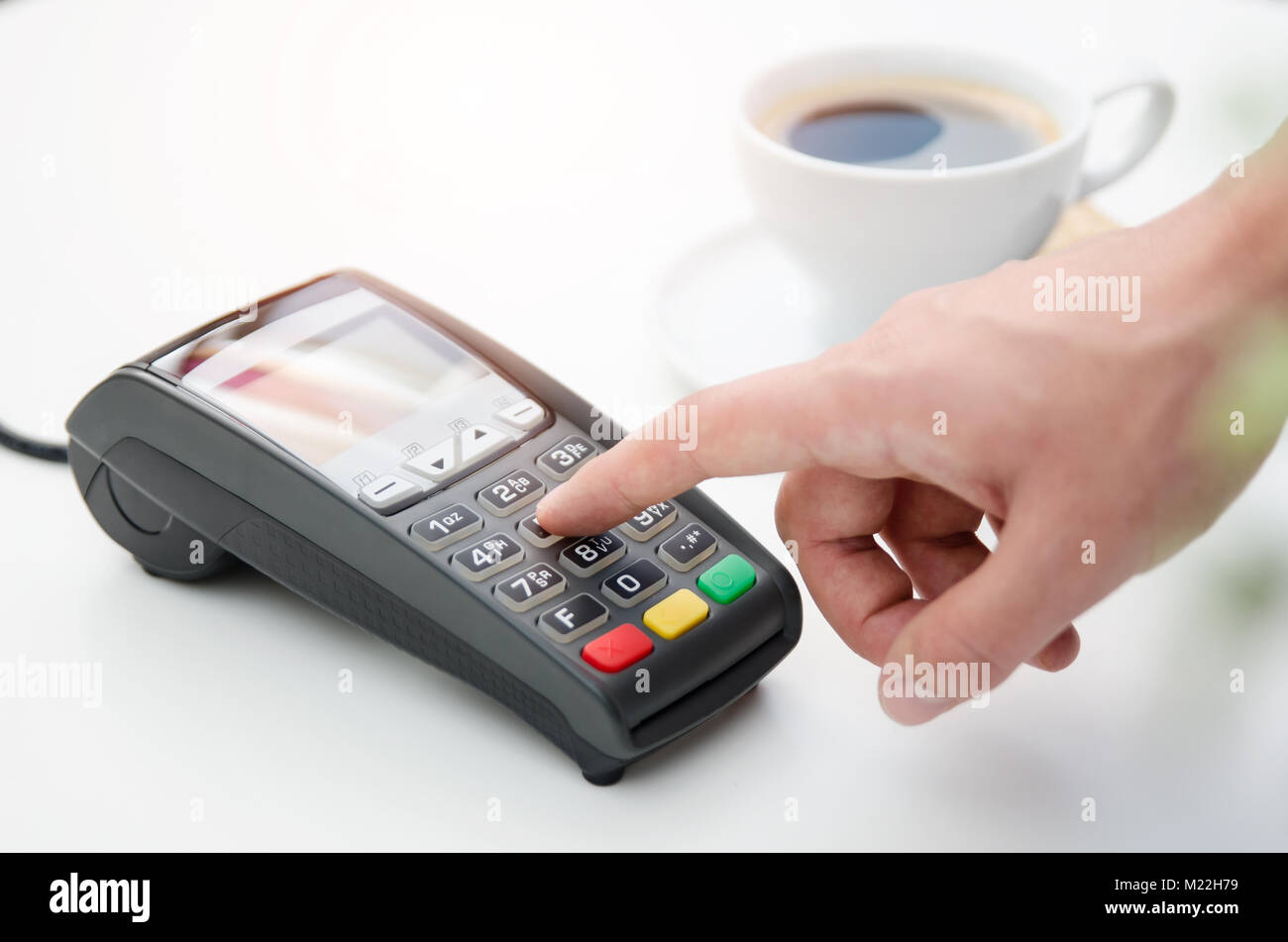 Mobile payment in cafe with smart phone nfc near field communication ...