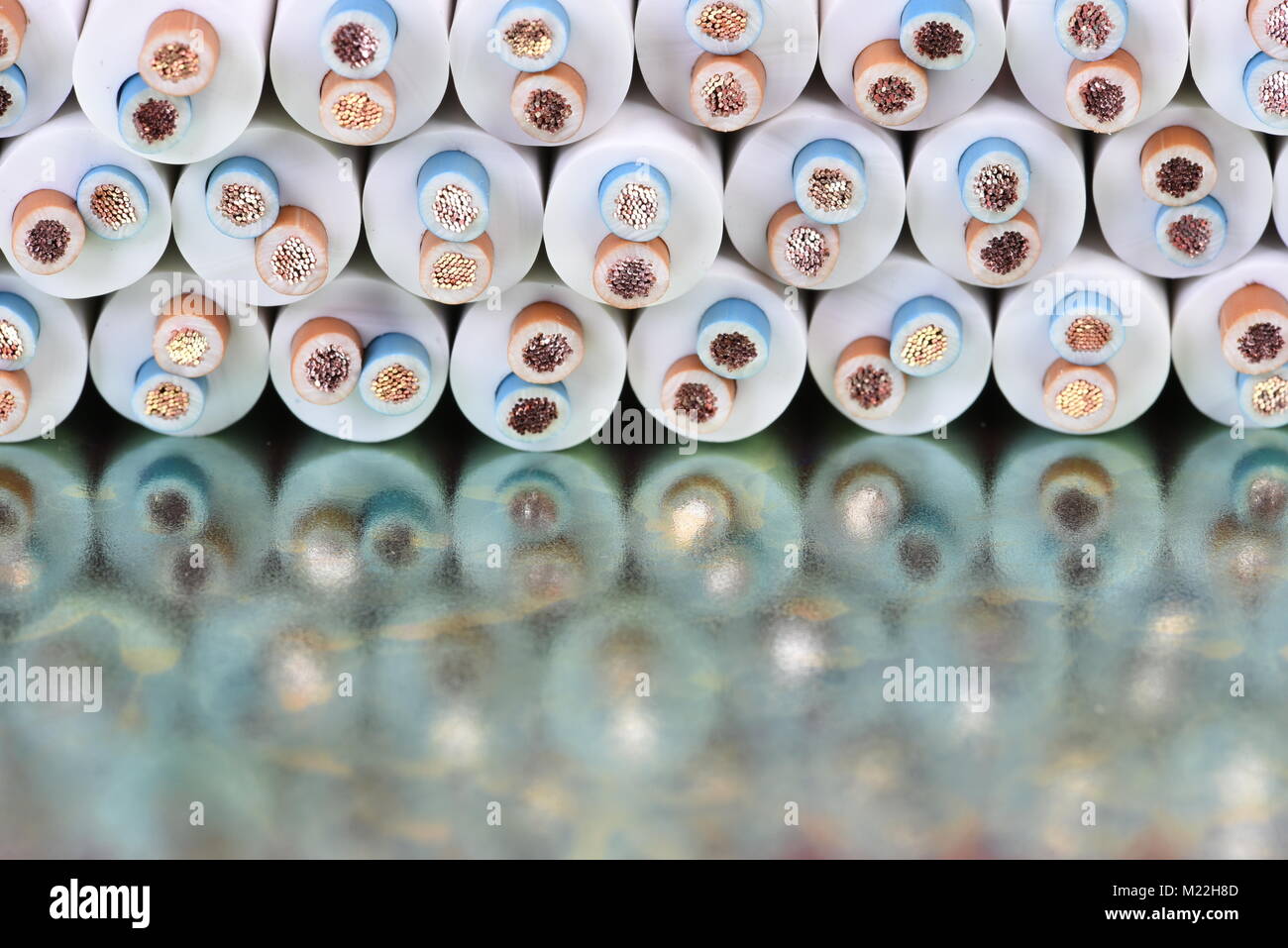 Electric cables closeup on metal board Stock Photo