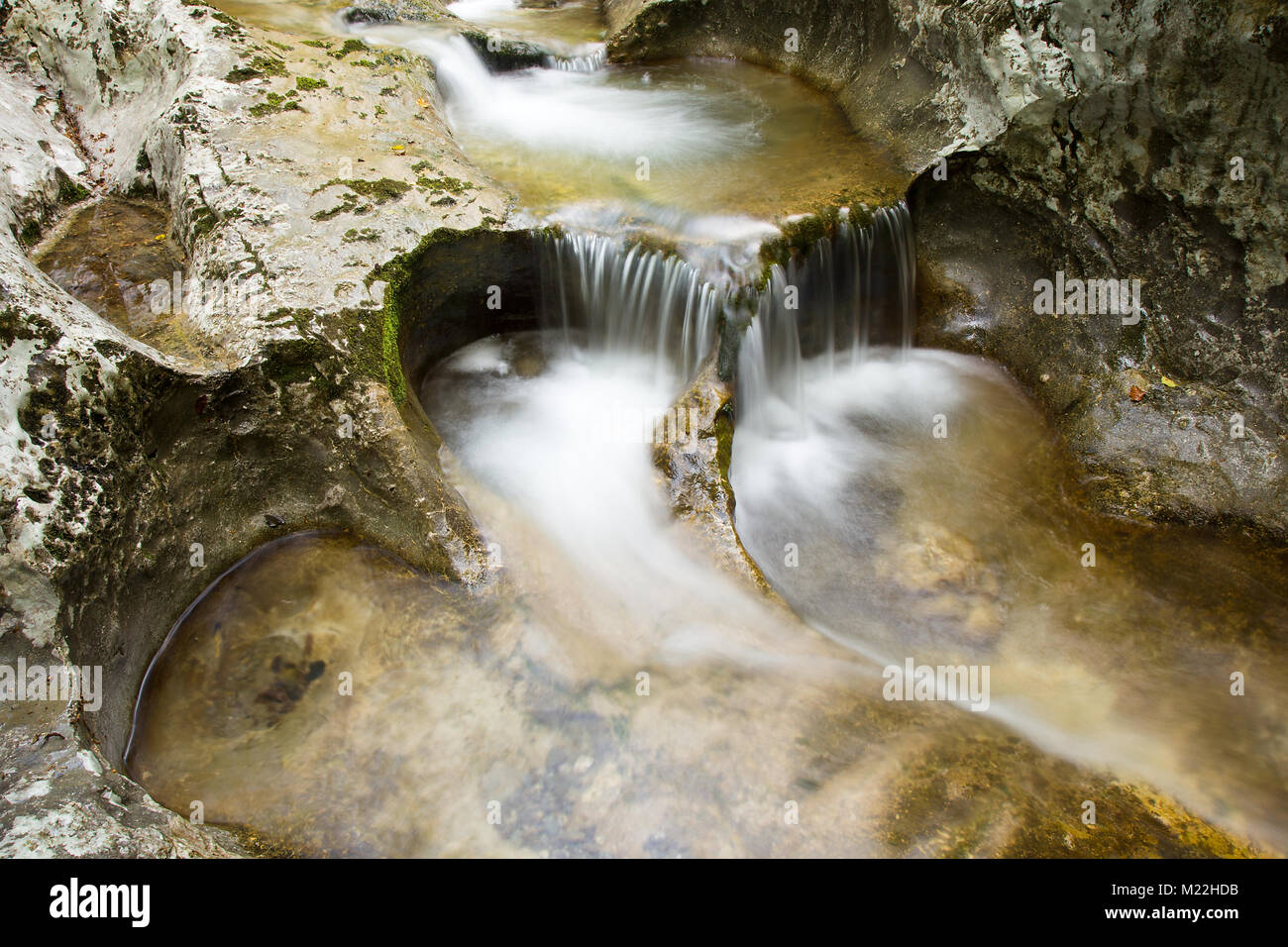 Small river waterfalls in rocky Soca Valley, Slovenia Stock
