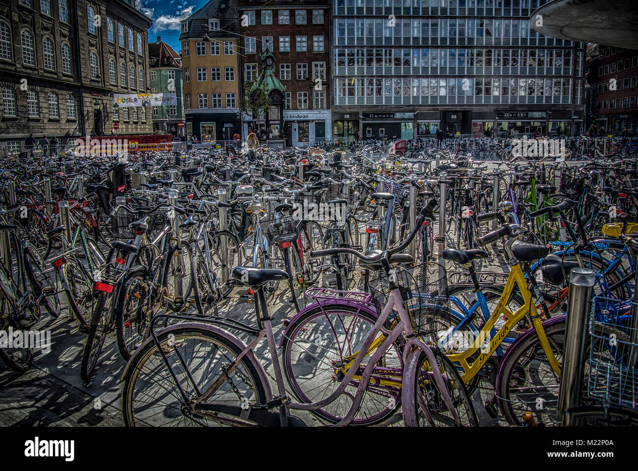 Copenhagen, Denmark – September 27th 2014: a bicycle parking lot in Copenhagen with hundreds of bicycles Stock Photo
