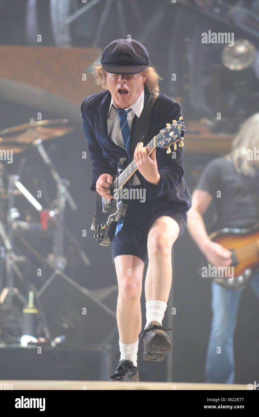 SUNRISE, FL - DECEMBER 20: Angus Young of AC/DC perform at the Bank Atlantic center on December 20, 2008 in Sunrise Florida.  People:  Angus Young Stock Photo