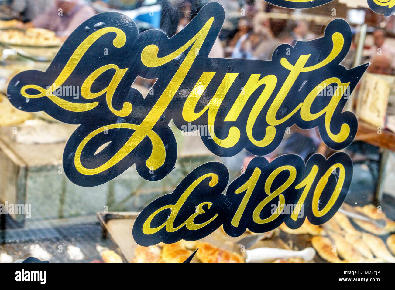 Buenos Aires Argentina,historic center,La Junta de 1810,restaurant restaurants food dining cafe cafes,sign,Hispanic,Argentinean Argentinian Argentine, Stock Photo