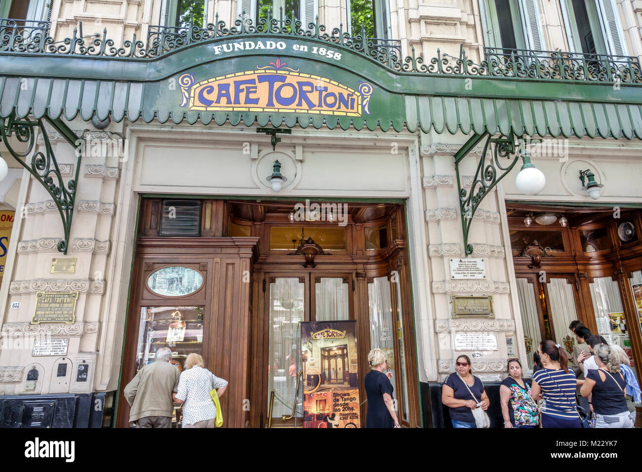 Buenos Aires Argentina,Cafe Tortoni,landmark,iconic coffeehouse,restaurant restaurants food dining cafe cafes,exterior outside front entrance,line,que Stock Photo