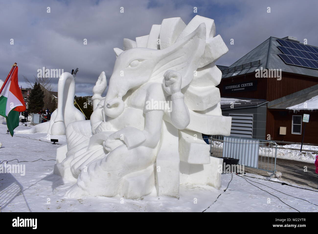 Breckenridge, Colorado, USA: Jan 28, 2018: Lord Ganesha Snow Sculpture Championships Stock Photo