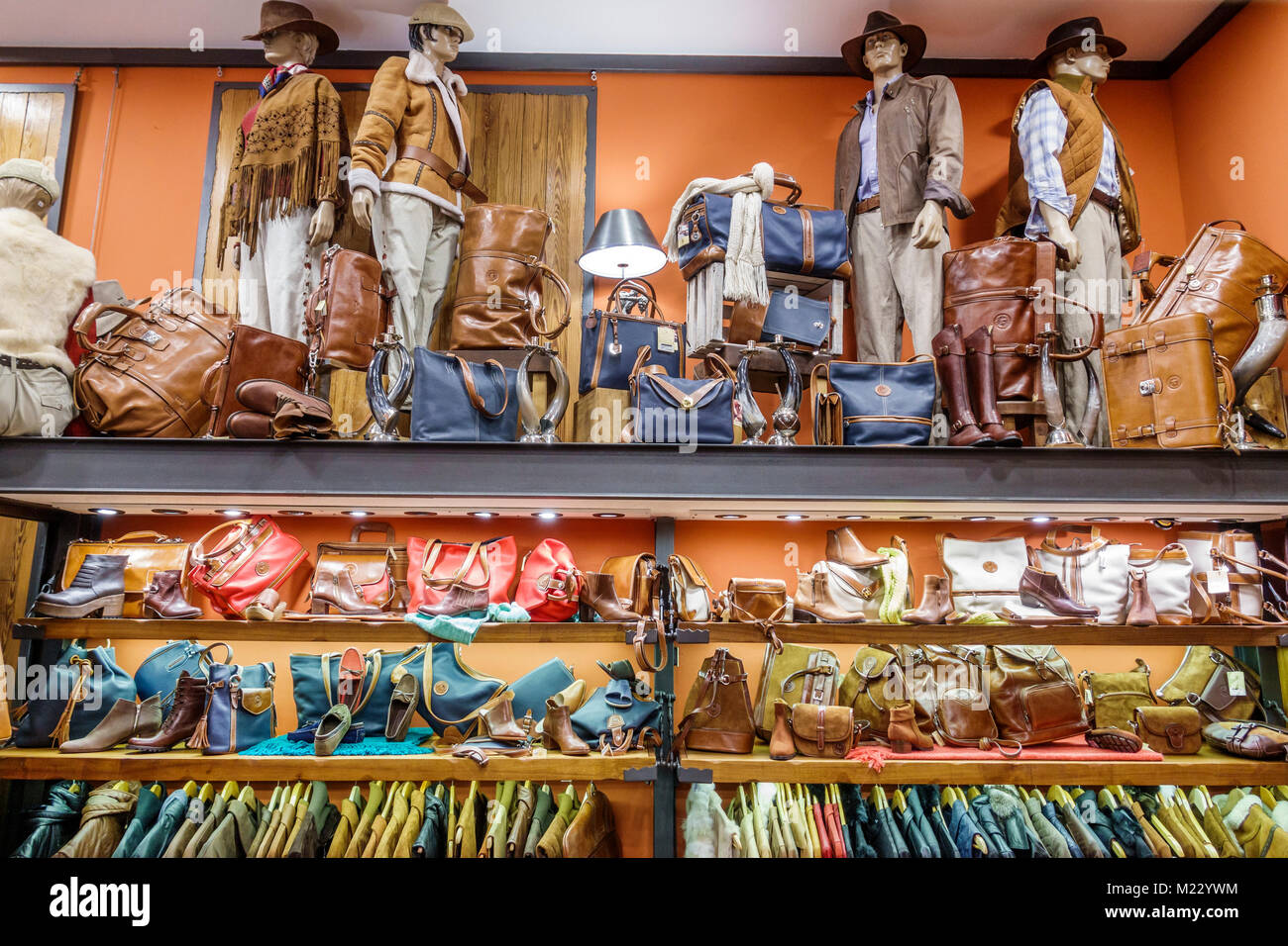 Buenos Aires Argentina,Galerias Pacifico mall,El Boyero,Argentine leather goods,handbag purse pocketbooks,travel bags,coats,display sale Argentinian A Stock Photo