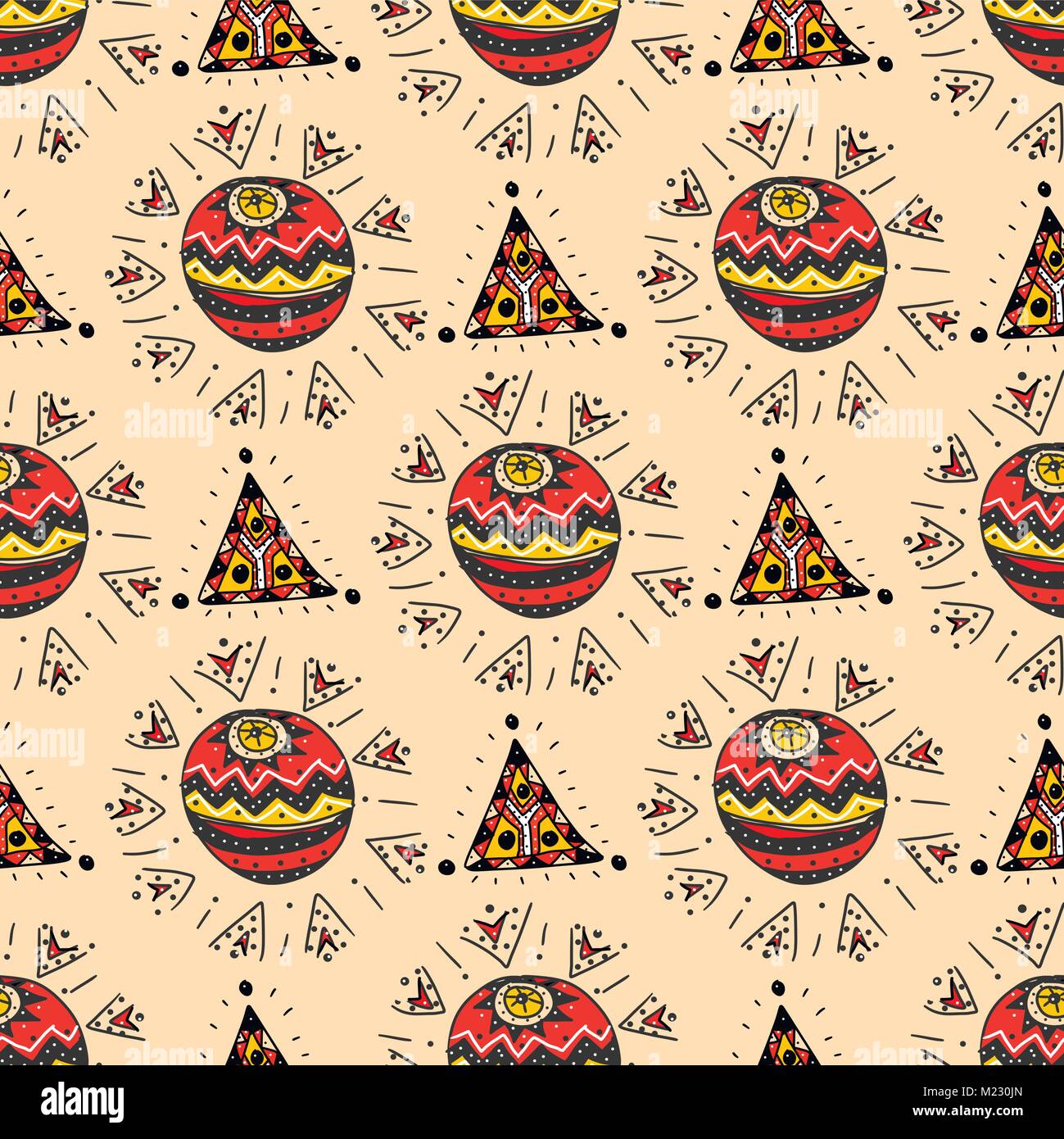 Abstract hand drawn doodle geometric elements vector seamless pattern ...