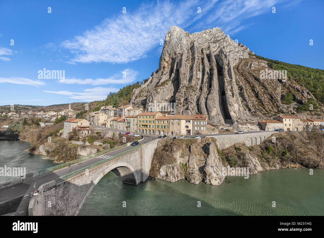 Rocher de la Baume - unusual shaped rock in Sisteron, Alpes-de-Haute-Provence, France Stock Photo