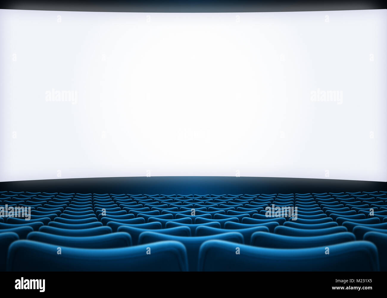 movie screen with blue seats theater backrgound 3d illustration Stock Photo
