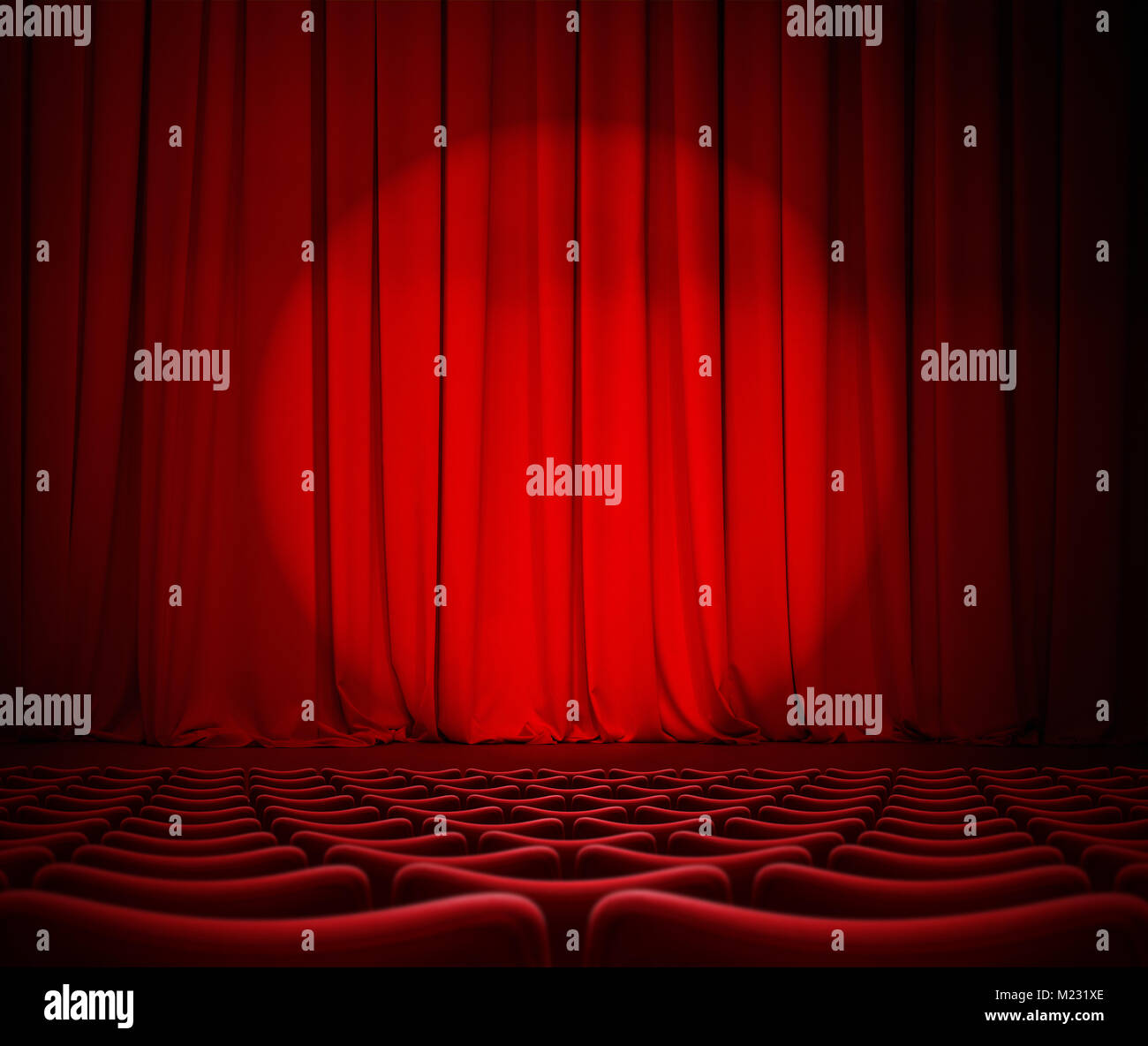 theater red curtains and seats 3d illustration Stock Photo