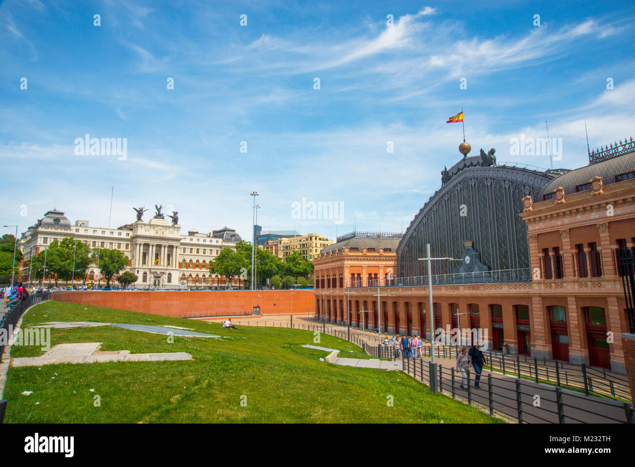 Puerta de Atocha Railway Station and Agriculture Ministry. Madrid, Spain. Stock Photo