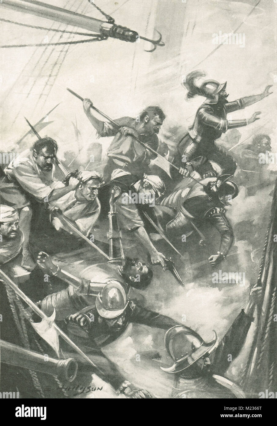 English repelling the Spaniards, Battle of San Juan de Ulúa, 1568 Stock Photo