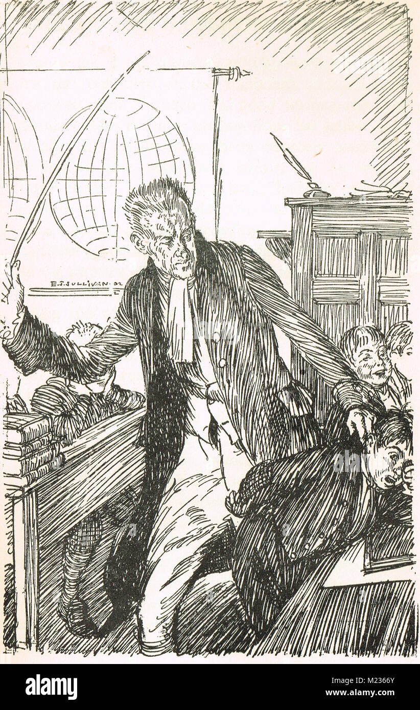 Ichabod Crane administering punishment, school teacher protagonist of The Legend of Sleepy Hollow Stock Photo