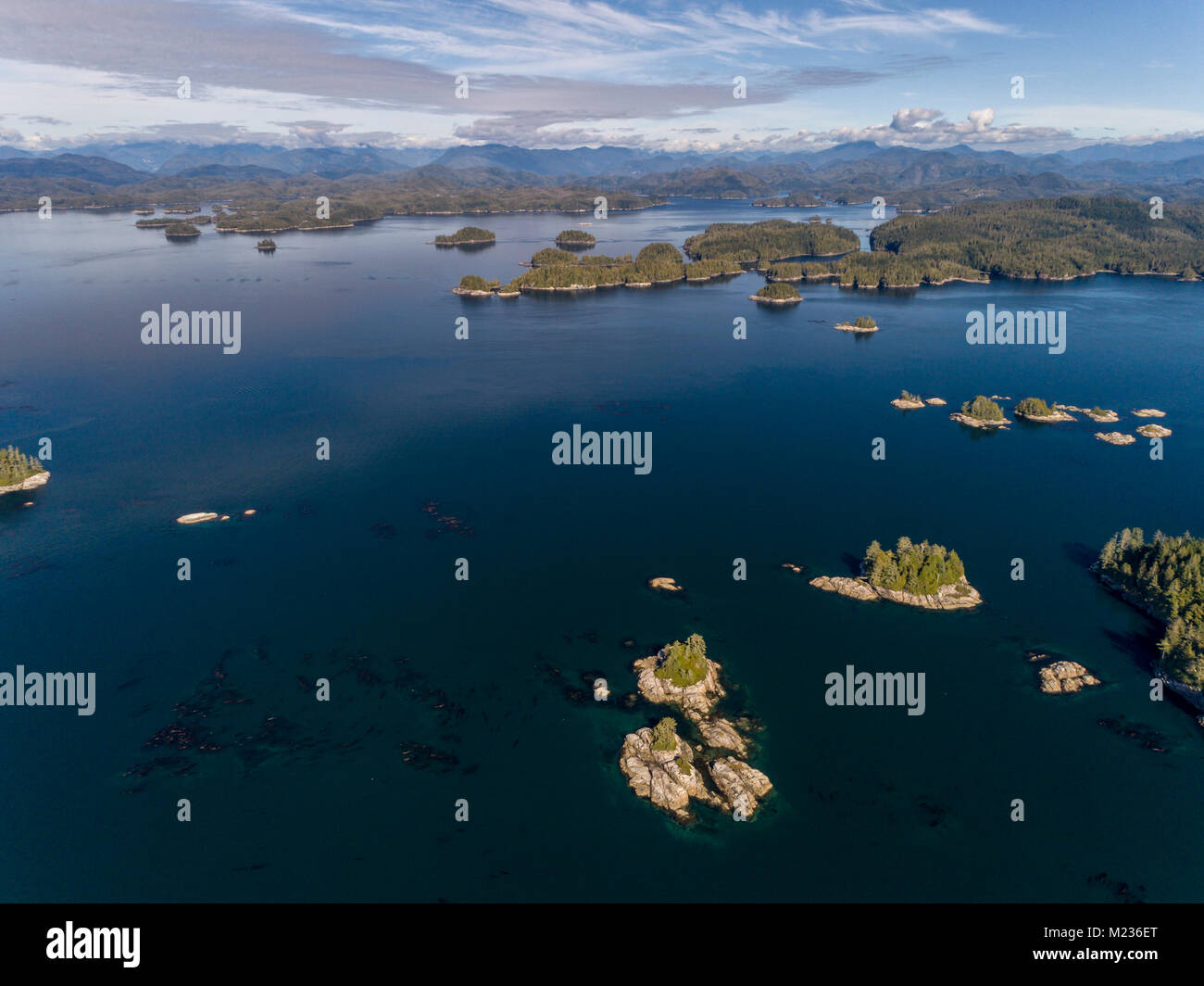 Aerial photograph of the Broughton Archipelago Marine Park, First