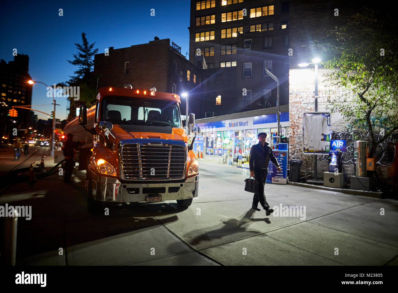 New York city in Manhattan 8th avenue petrol station / gas station