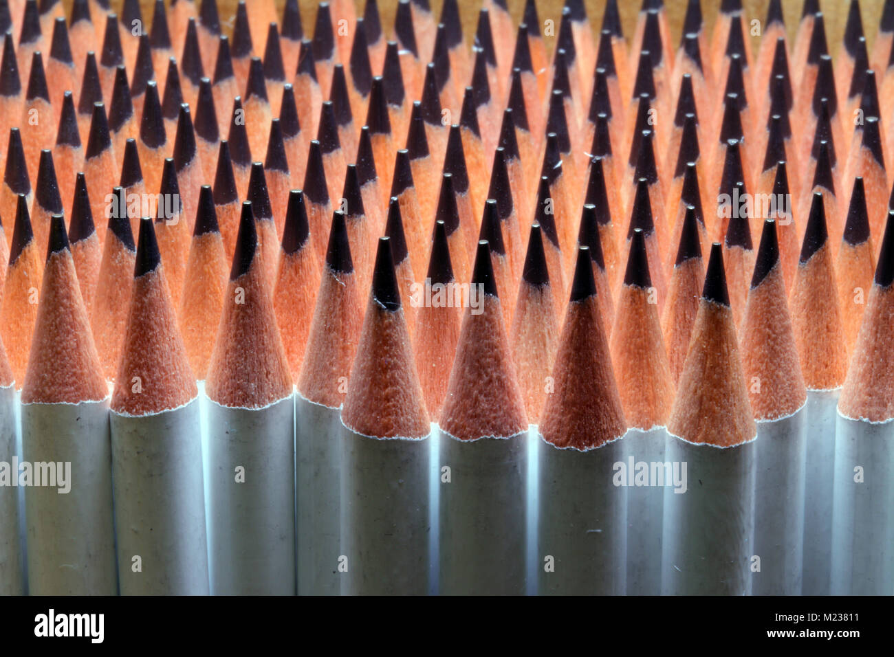 Abstract macro of a box of pencils Stock Photo