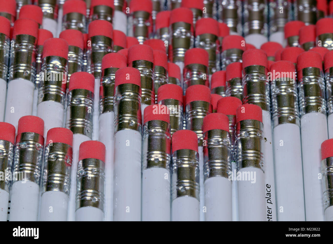 Close up of the eraser end of pencils Stock Photo Alamy