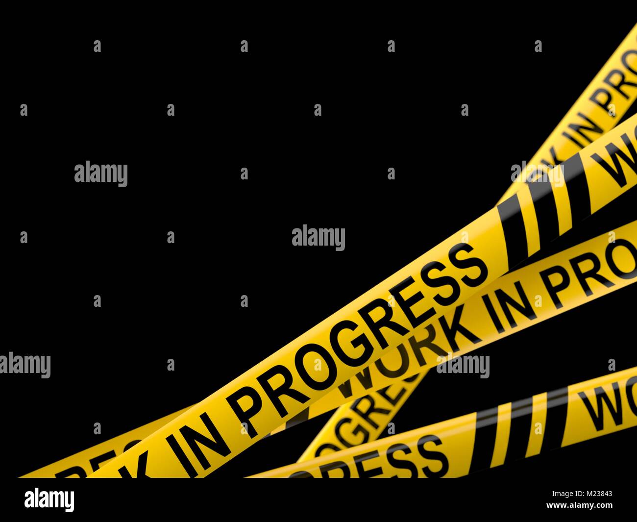 Cordon tape with work in progress text isolated on white background