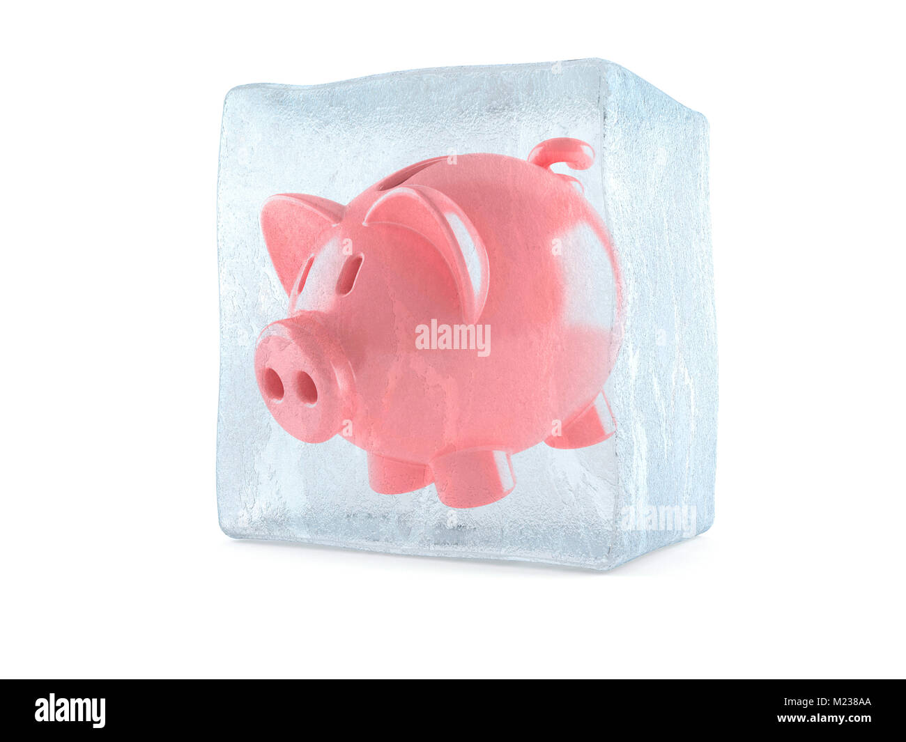 Piggy bank inside ice cube isolated on white background Stock Photo - Alamy