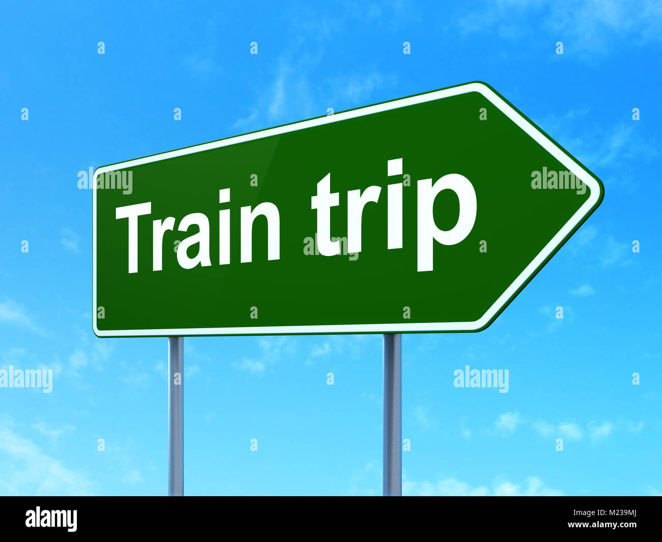 Travel concept: Train Trip on road sign background Stock Photo