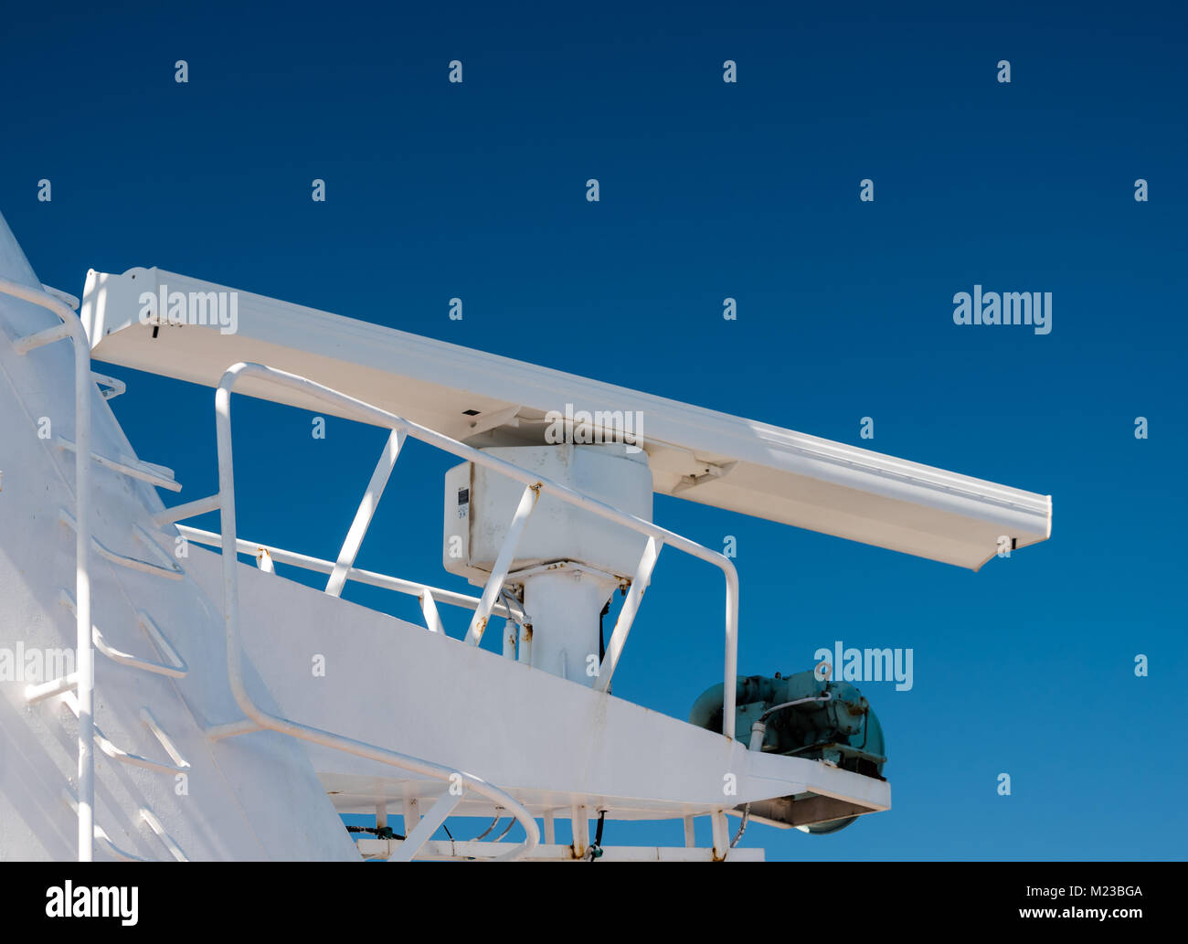 An open array radar scanner on a cruise ship. Stock Photo