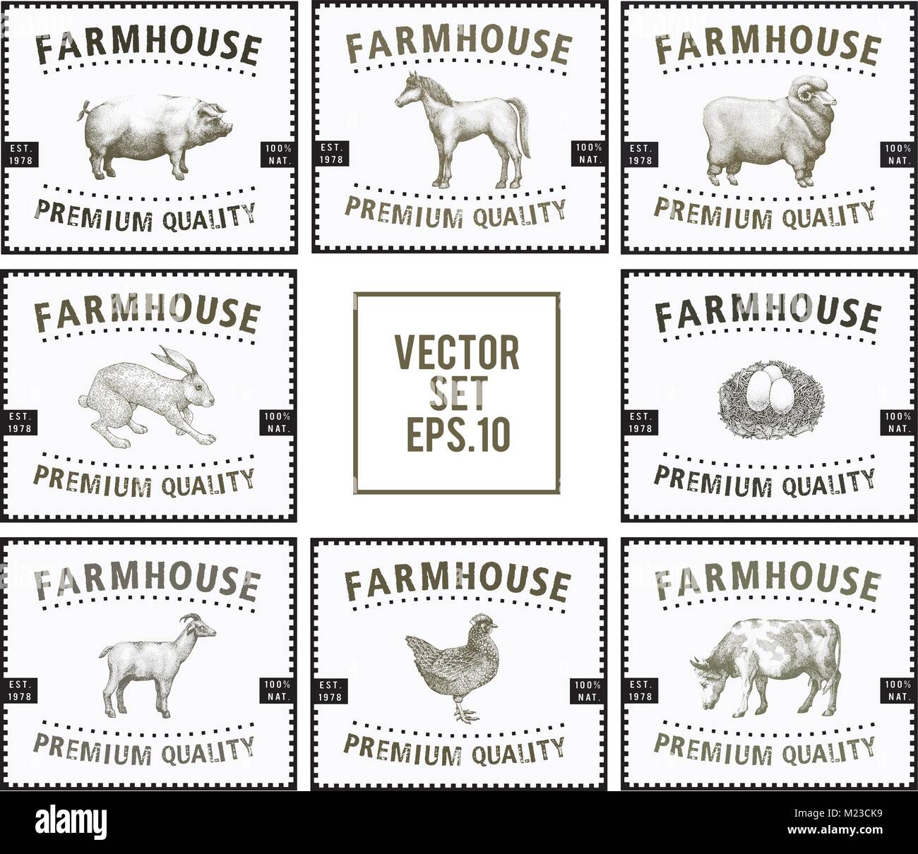Labels with farm animals. Set templates price tags for shops and markets of  organic food. Vector illustration art. Vintage. Hand drawn animals Stock  Vector Image & Art - Alamy