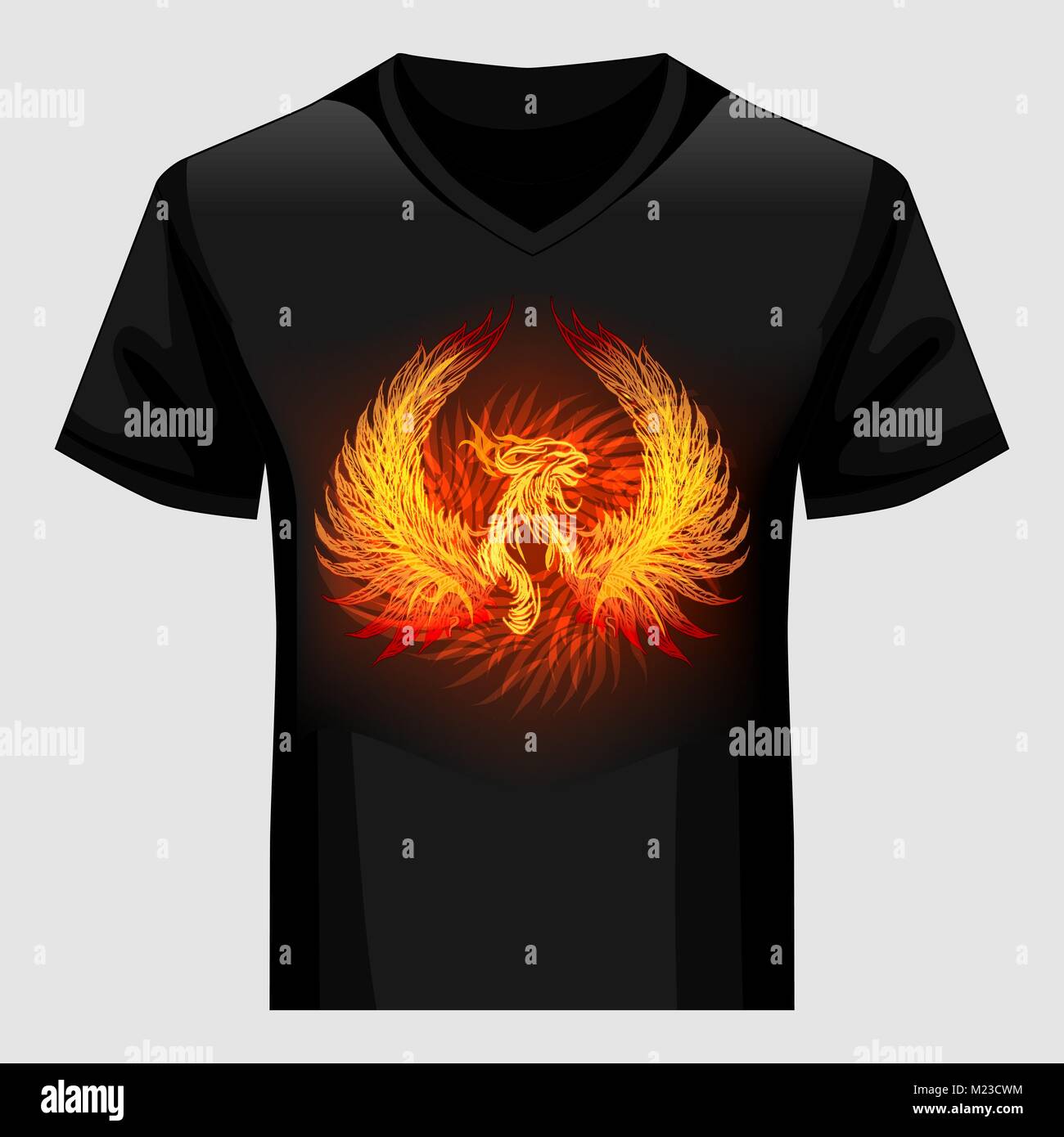 Men Shirt template with Phoenix in flame. Vector illustration. Stock Vector