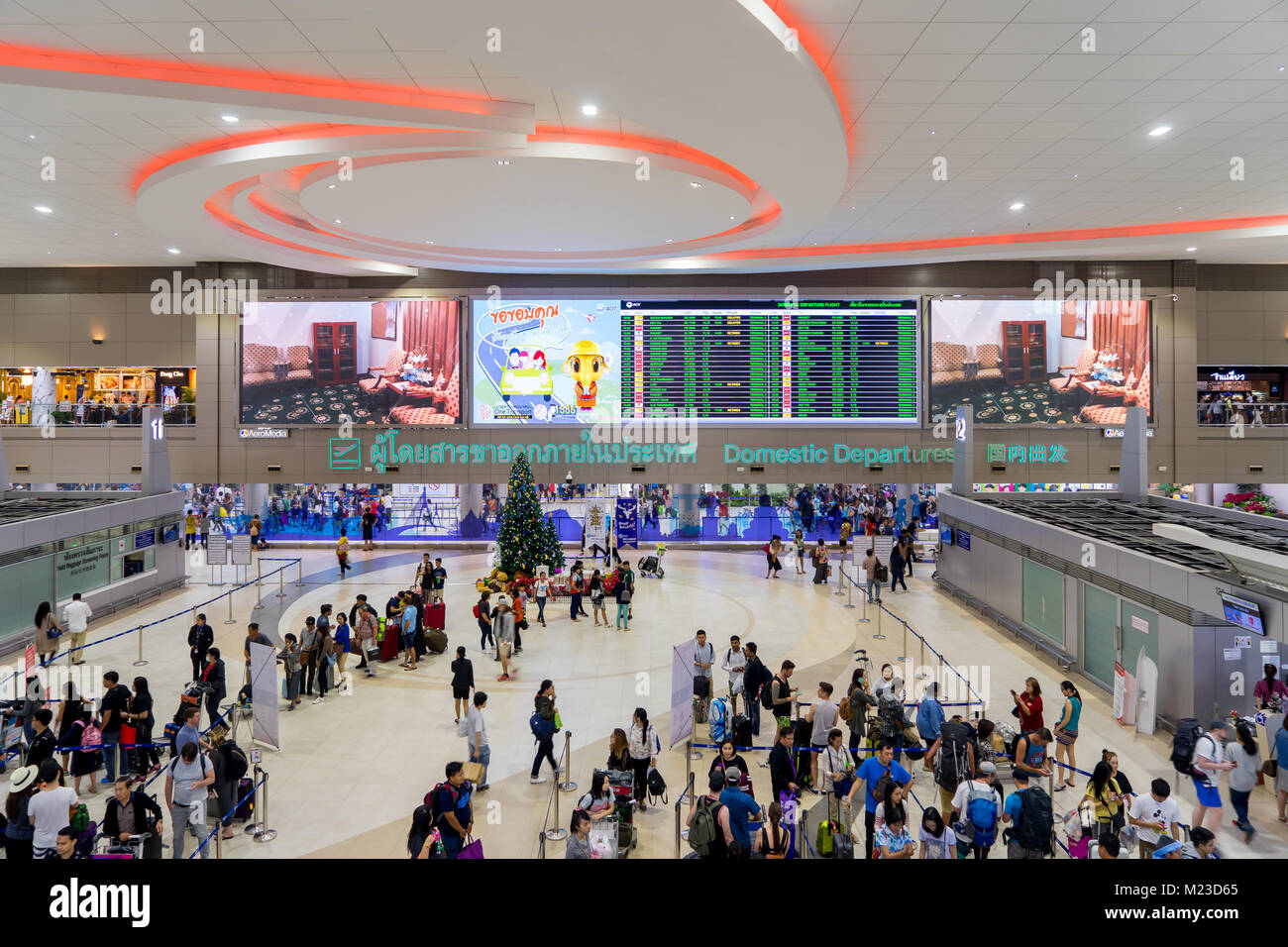 Thailand January 02, 2018 Visitors walking around Departure Hall in