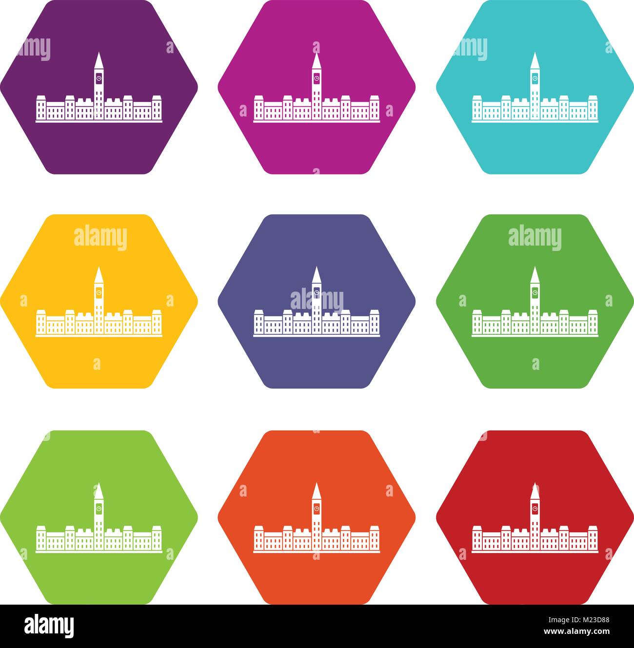 Parliament Building of Canada icon set color hexahedron Stock Vector