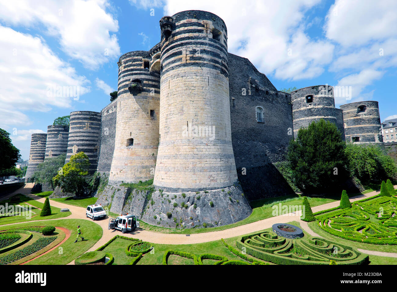 Gardener, Château d'Angers Castle, Angers, Pays de la Loire, France Stock Photo