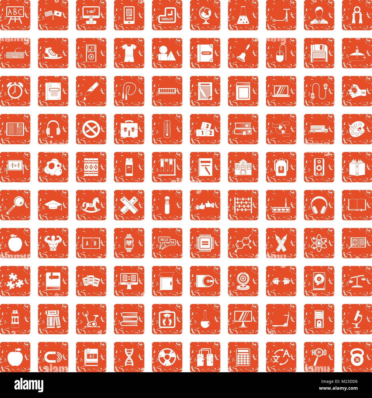 100 learning kids icons set grunge orange Stock Vector Image & Art - Alamy