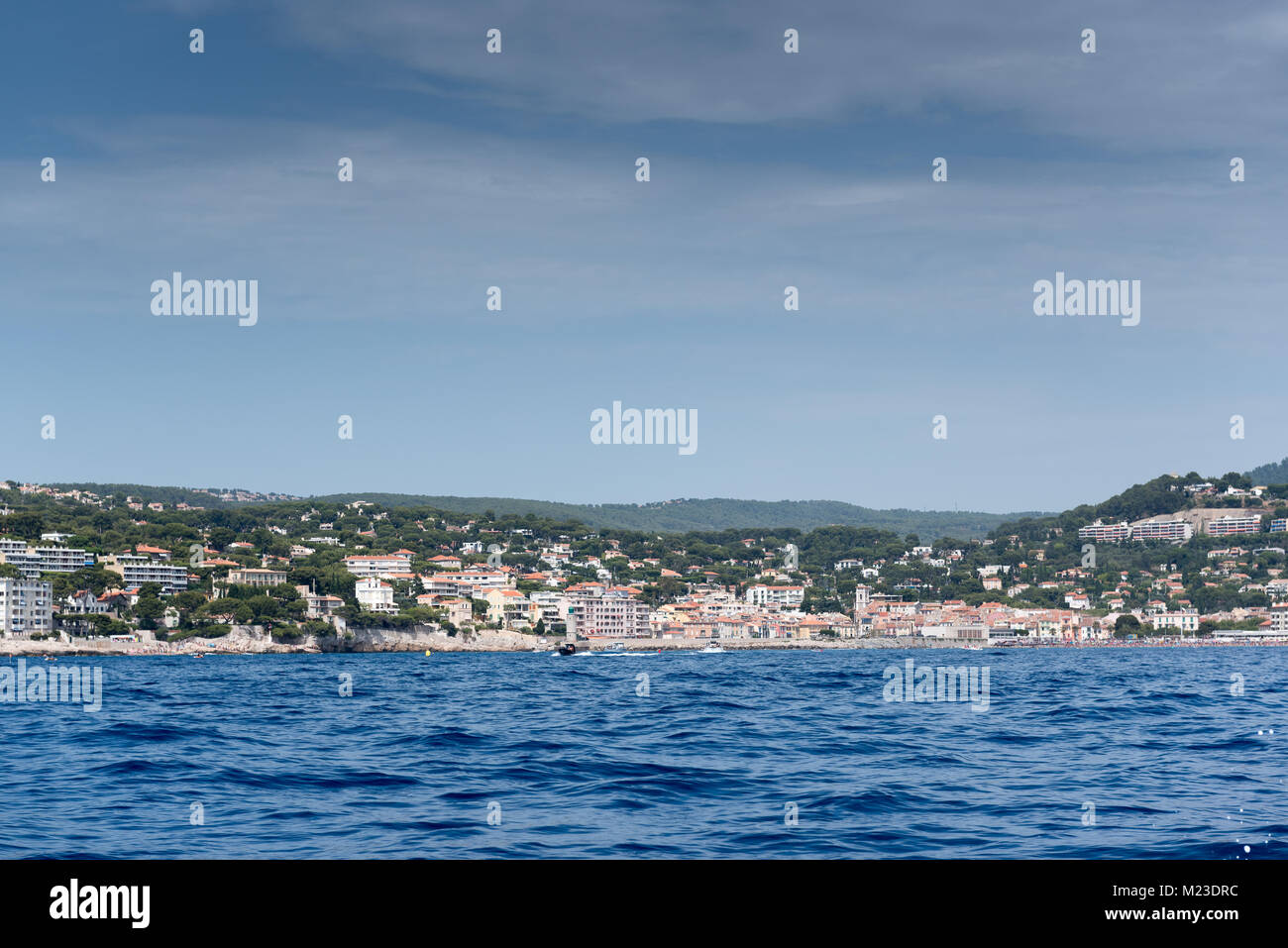 City of Cassis seen from the sea, France, summer Stock Photo