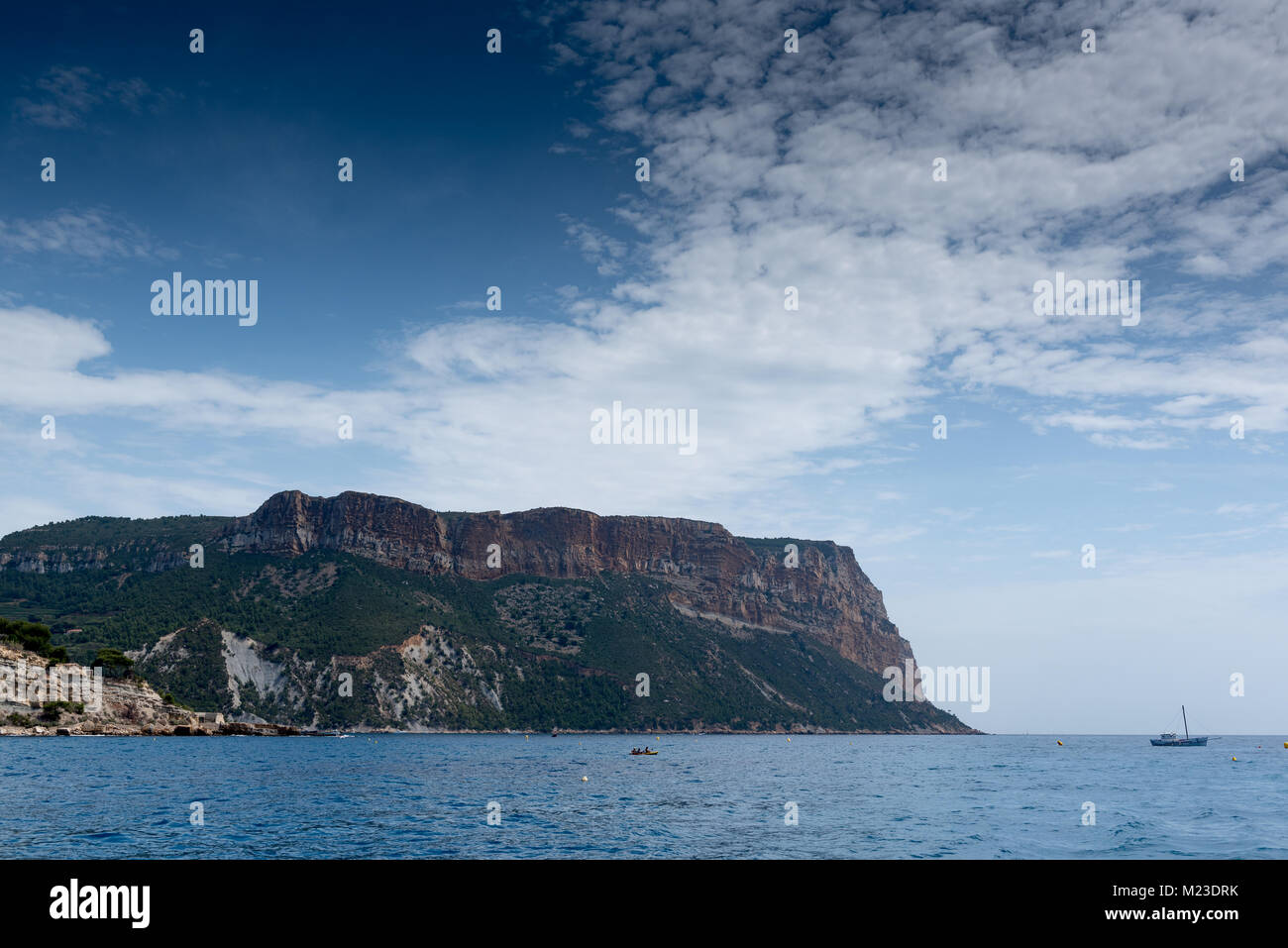 View on Cape Canaille from the sea, France, Cassis, summer Stock Photo