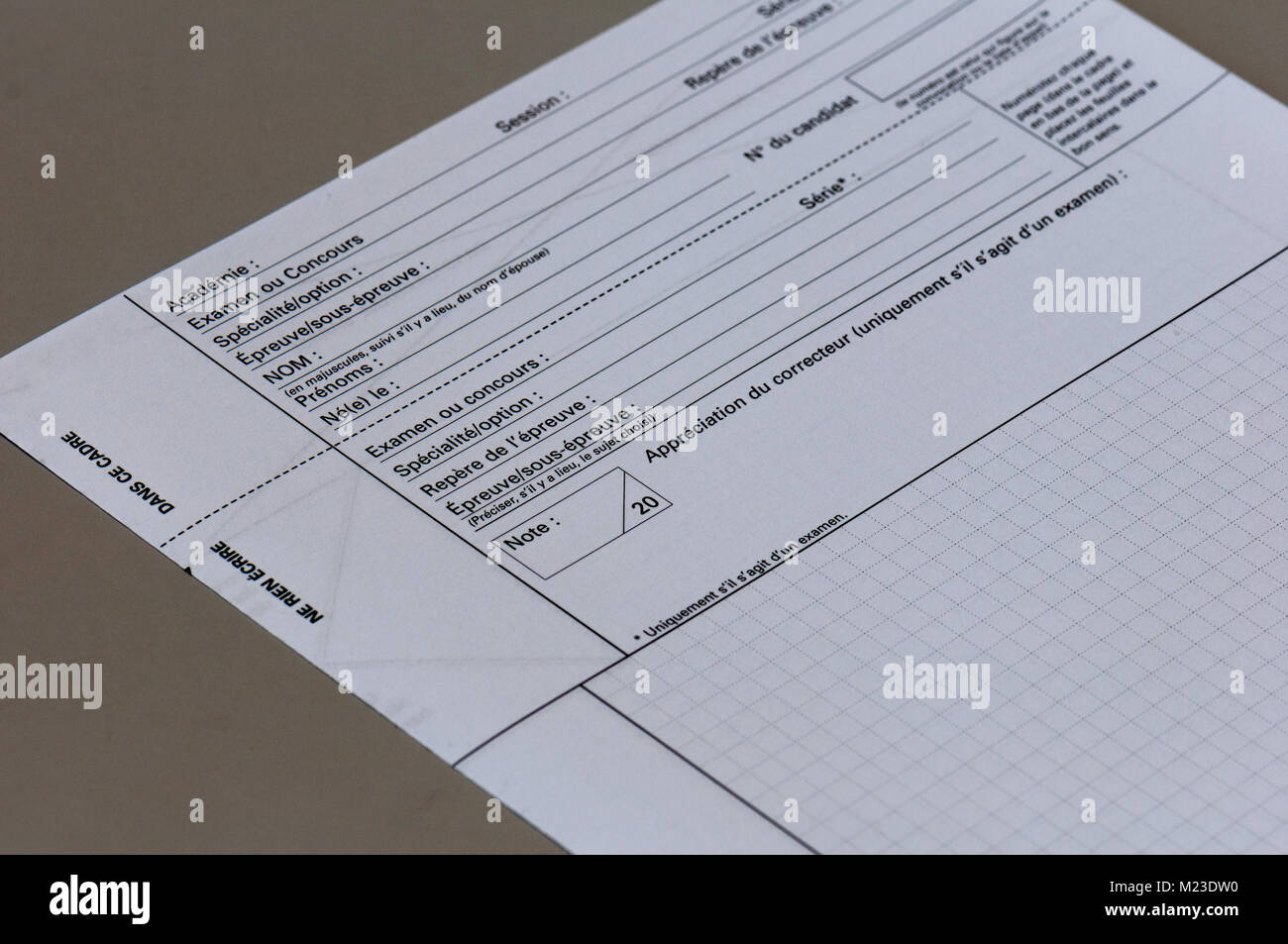 Blank Exam Copy On A Table In France Stock Photo 173409740 Alamy