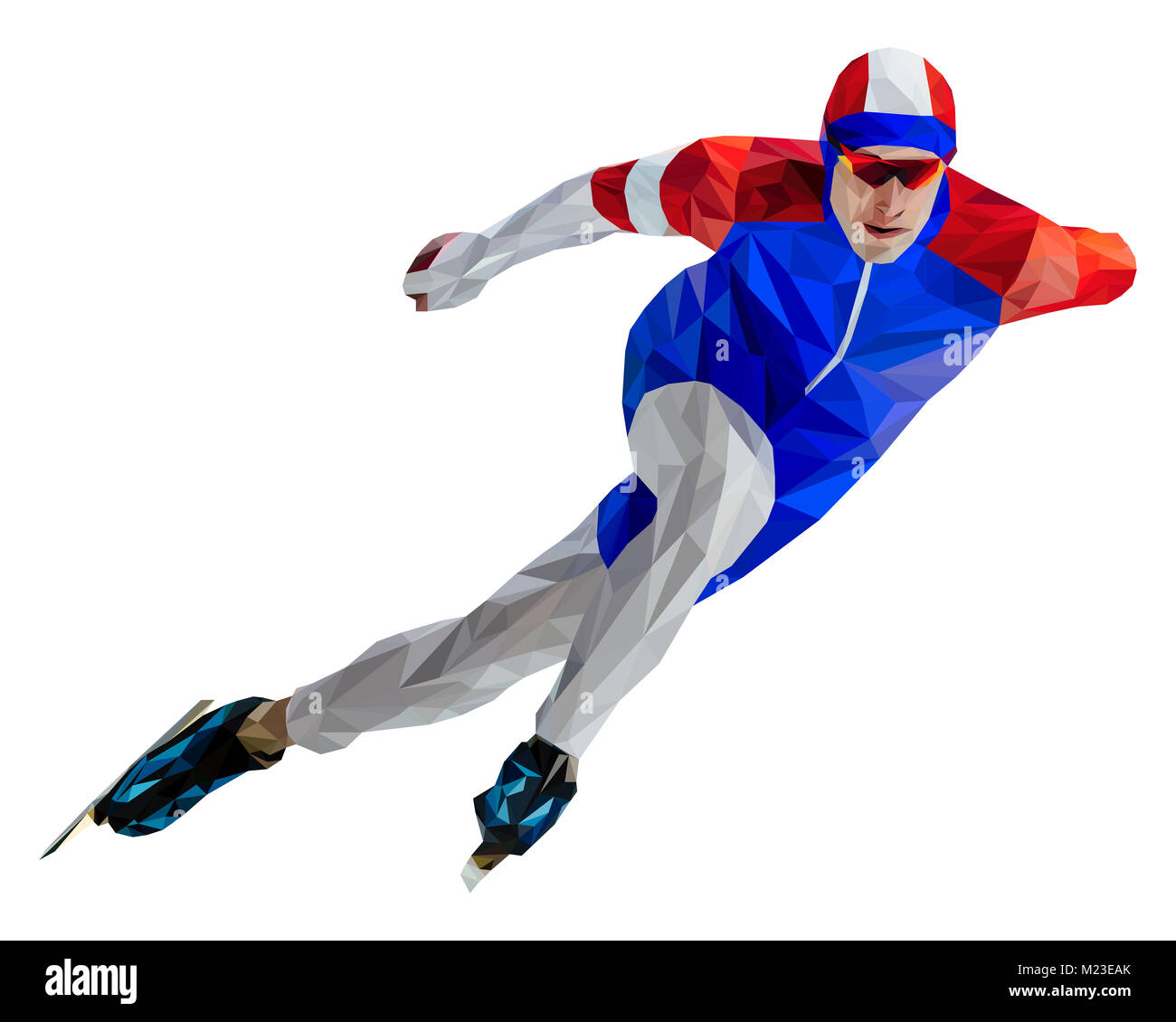 athlete skater in speed skating low poly color silhouette Stock Photo
